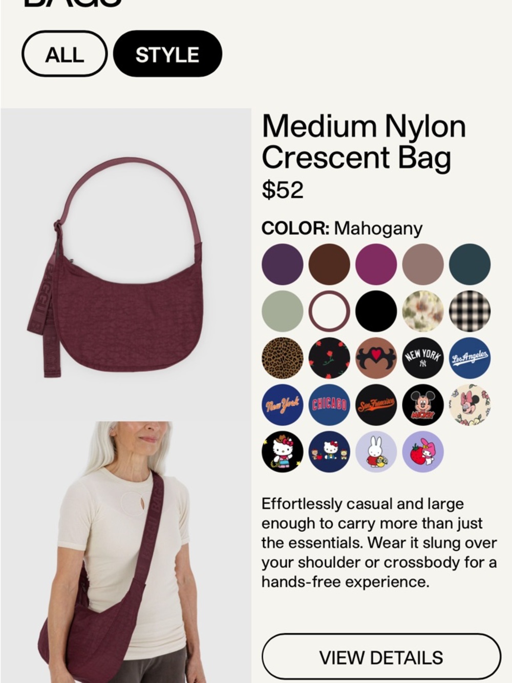 BAGGU Lavender Crescent Crossbody Bag with Branded Strap - Picture 2 of 4